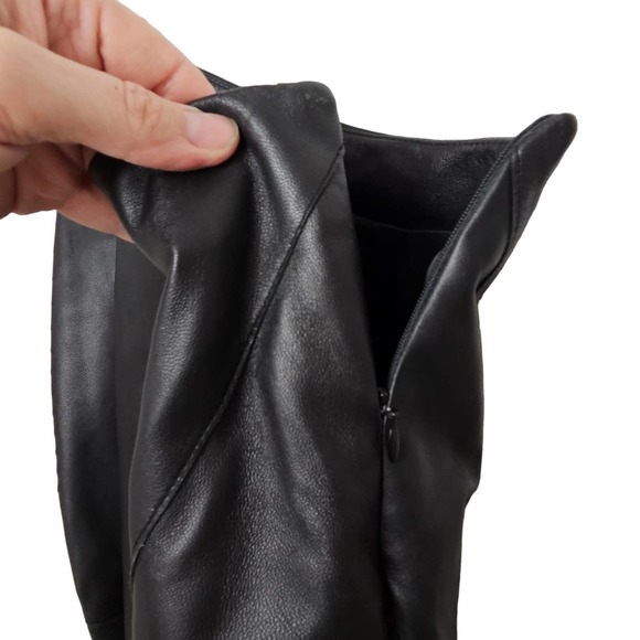 Anne Klein Women's Black Leather Skirt Laser Cut Detail Size 6 - Picture 5 of 8